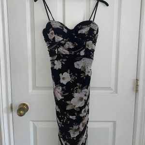 Envy Bustier Midi Floral Bodycon Dress